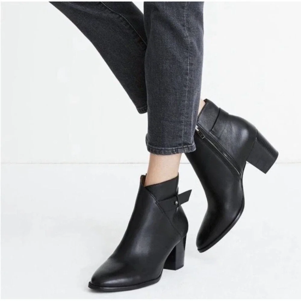 Madewell Women’s Leather Booties Size 7.5 Kelci Heeled Ankle Boots Black Leather